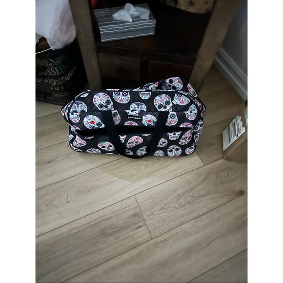 Betsey Johnson Multicolor Skull Party Carry-On Softside Rolling Duffel Bag - Picture 2 of 12